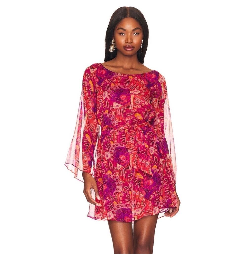 MISA Twiggy Abstract Butterfly Print Long Sleeve Mini Dress Size Small